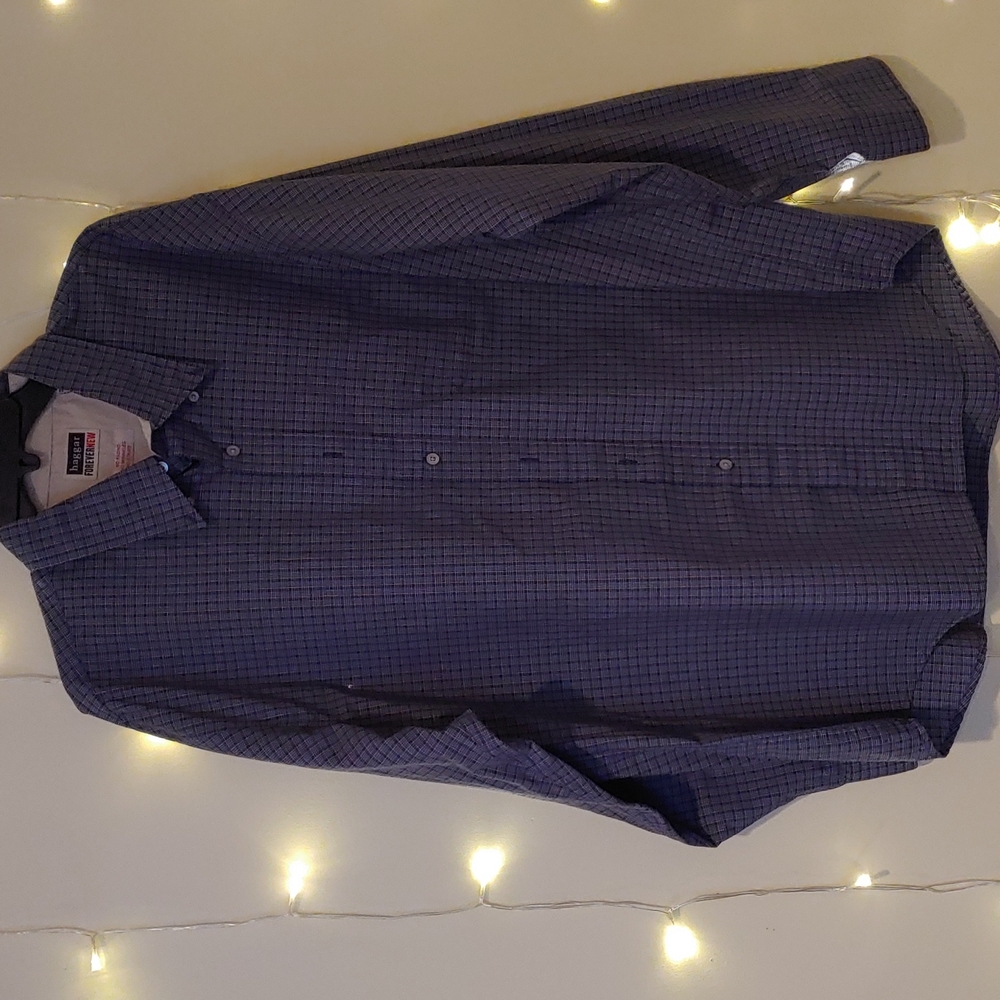 Haggar Forever Long Sleeve Button Down Shirt Dark Blue, XXL